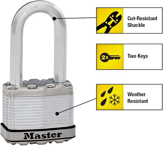 Master Lock M5XTRILH Magnum Heavy Duty Outdoor Padlock with Key, 3 Pack Keyed-Alike Silver