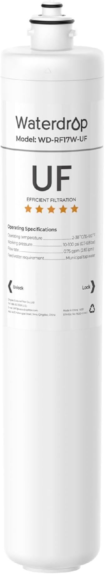 Waterdrop RF17W-UF 0.01 μm Water Filter Replacement for Waterdrop 17UBW-UF Under Sink Water Filter, Reduces Lead, Chlorine, Bad Taste & Odor, 3 Years