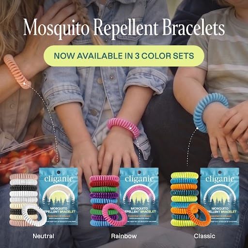 Cliganic 10 Pack Mosquito Repellent Bracelets for Adults & Kids - Natural DEET-Free Bands, Individually Wrapped