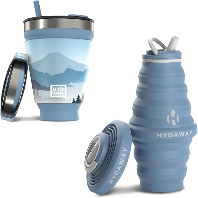 HYDAWAY Getaway Bundle - 25oz Collapsible Water Bottle and 16oz Collapsible Insulated Tumbler - BPA-Free, Leak-Resistant, Reusable Drinkware Set for Travel, Hiking, and Daily Commutes