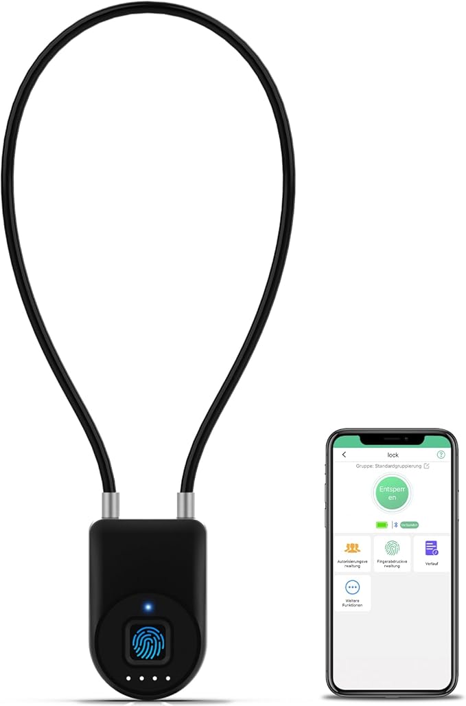 Fingerprint Cable Lock, 6" Long Cable Smart Padlock with Fingerprint Bluetooth APP, Keyless Biometric Waterproof Outdoor Gate Lock for Refrigerator French Door Fence Backyard Pantry