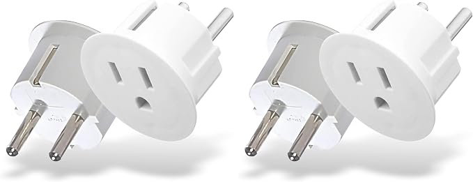 OREI American USA to European Plug Adapter – Type E/F schuko Plug Adapter - Use in Germany, France, & More - CE Certified – for Mobile, Laptop & Camera Chargers - 4 Pack