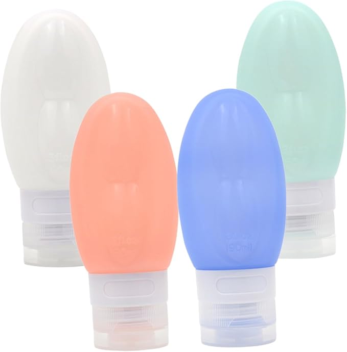DOITOOL 2sets Portable Travel Bottles Set Silicone Shampoo Containers Mini Travel Size Toiletry Bottles Leakproof Refillable Detachable Cap 4pcs*2