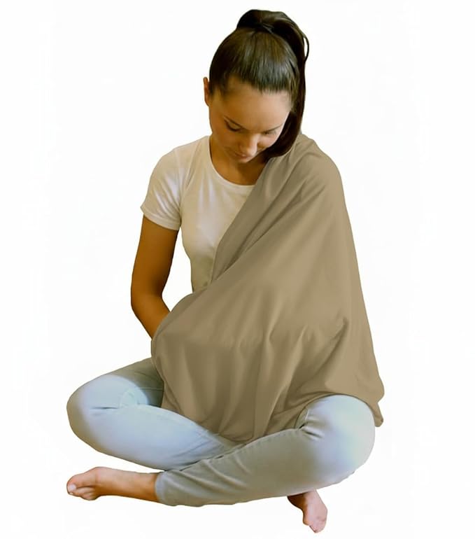 Nursing Covers for Breastfeeding, Soft Infinity Scarf Shawl Cover Up - Lightweight, Breathable Privacy Nursing Wrap in Light Brown