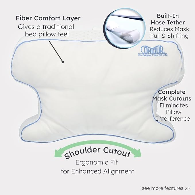Contour CPAPMax 3-in-1 Adjustable CPAP Comfort Pillow for Side, Back or Stomach Sleepers to Reduce Air Leaks, Dryness & Mask Discomfort - Works with All Mask Types