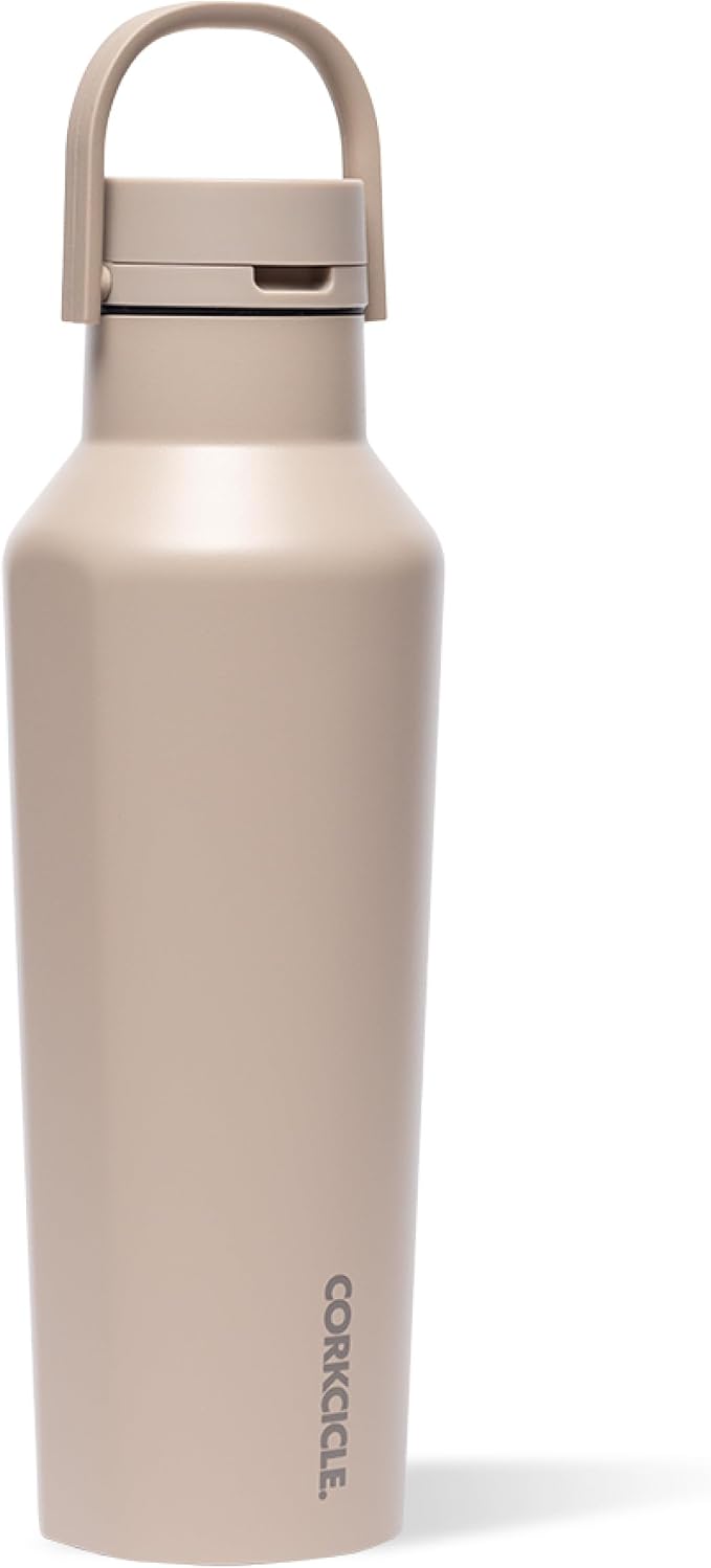 Corkcicle Sport Canteen - Keeps Drinks Cold 25 Hours - Stainless Steel Water Bottle - Triple-Insulated - Spill-Proof - Summer Drinkware Gift - Keeps Drinks Ice Cold - 20 oz - Desert