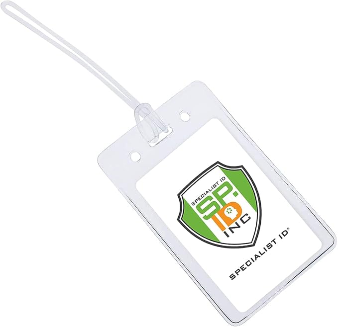 5 Pack - Clear Plastic Luggage Identification Tags with Loops Included - Business Card or Photo Insert Bag Tags - Great for Travel and Student ID’s by Specialist ID (Locking Top)
