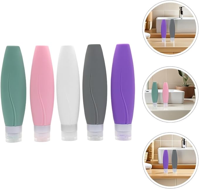 Vaguelly 5pcs 150ml Leakproof Silicone Travel Bottles Set for Toiletries, Refillable Squeeze Containers for Shampoo, Conditioner, Lotion, Portable Liquid Medicine Travel Random Color