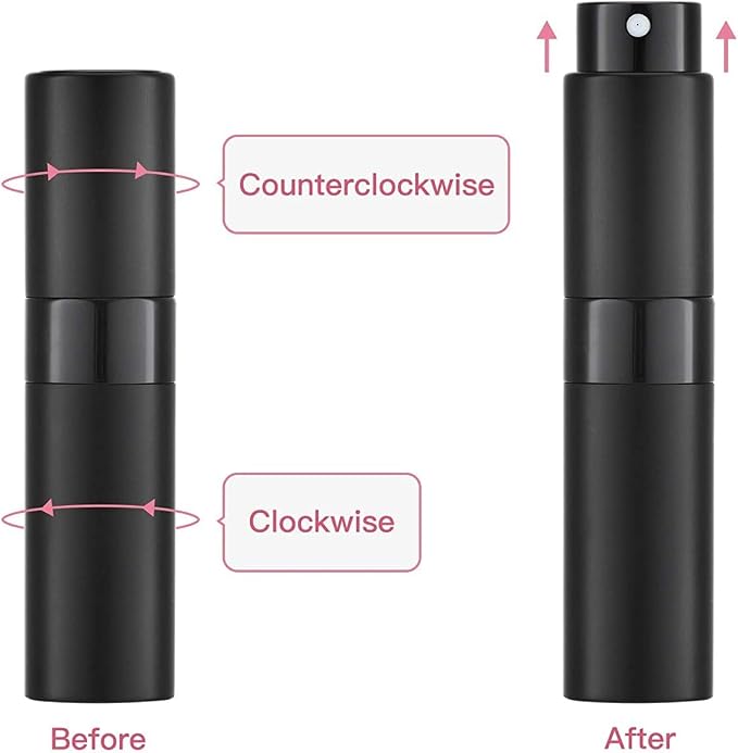 Street27® 8ml Empty Perfume Bottle Refillable Perfume Atomizer Spray Bottle, Portable Mini Pocket Travel Perfume refill bottle Dispenser Glass & Aluminum with 3 Types of Refill Pump - Matte Black