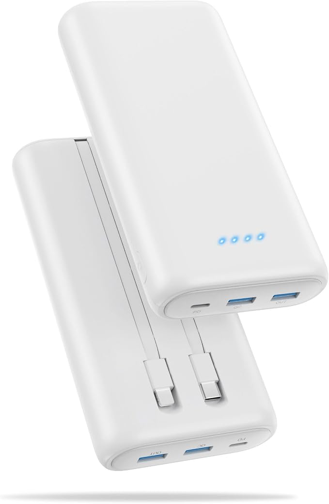 Portable Charger 40,800mAh Power Bank 25W Portable Battery Pack with 2 Built in Cables [2026 Upgraded], PD QC4.0 Fast Charging Portable Phone Charger Compatible with iPhone 17/16,Android Samsung-White