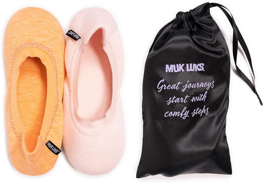 Muk Luks Women's 2 Pair Travel Ballerina Slipper Set