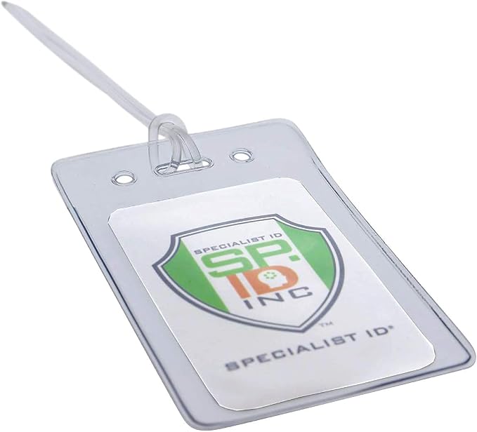 5 Pack - Clear Plastic Luggage Identification Tags with Loops Included - Business Card or Photo Insert Bag Tags - Great for Travel and Student ID’s by Specialist ID (Locking Top)