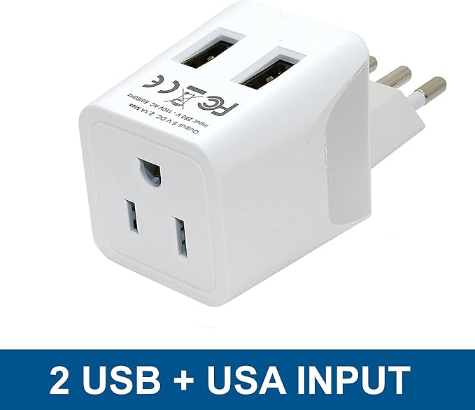 Ceptics Italy, Chile, Uruguay Travel Adapter Plug with Dual USB - USA Input - Type L - Ultra Compact - Perfect for Cell Phones, Laptop, Camera Chargers, iWatch, iPad, iPhone and More (CTU-12A)