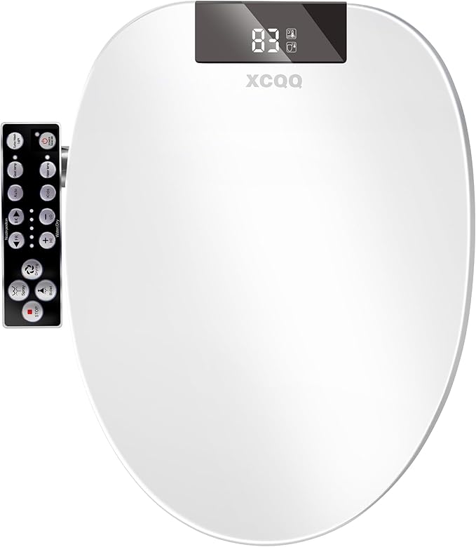 XCQQ Electric Heated Bidet Toilet Seat with Warm Water Wash, Warm Air Dryer, Soft Closed Lid, Night Light, LED Display, Toilet Seat with Bidet Requires Outlet - Elongated