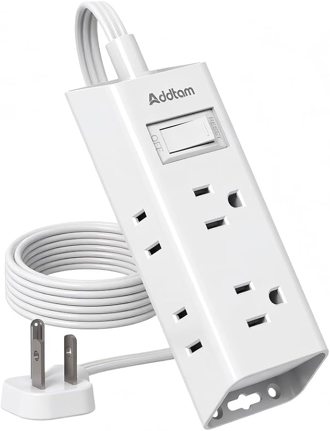 Addtam Flat Plug Power Strip with 6 Outlet Extender, 6 FT Extension Cord Flat Wall Plug with Multiple Outlets, No Surge Protector for Cruise Ship, Travel, Dorm, Home Office, Cruise Essentials, White