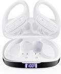 LEEMC Wireless Earbuds, Bluetooth Headphones 5.4, 80Hr Playtime Ear Buds with Hooks for Sports, Noise Canceling, LED Display, IPX7 Waterproof Earphones for Workout Running, Purewhite