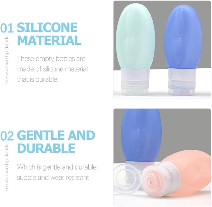 4pcs Silicone Travel Bottles Set 90ml Leakproof Reusable Toiletries Containers for Shampoo Lotion with Flip Cap for Travel Bathroom Toiletry Storage