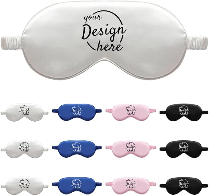 TOPTIE 100 Pack Custom Print Silk Sleep Mask Blindfold Travel Nap Eye Cover Light Double-Side Smooth Rest Eyeshade-Light Pink