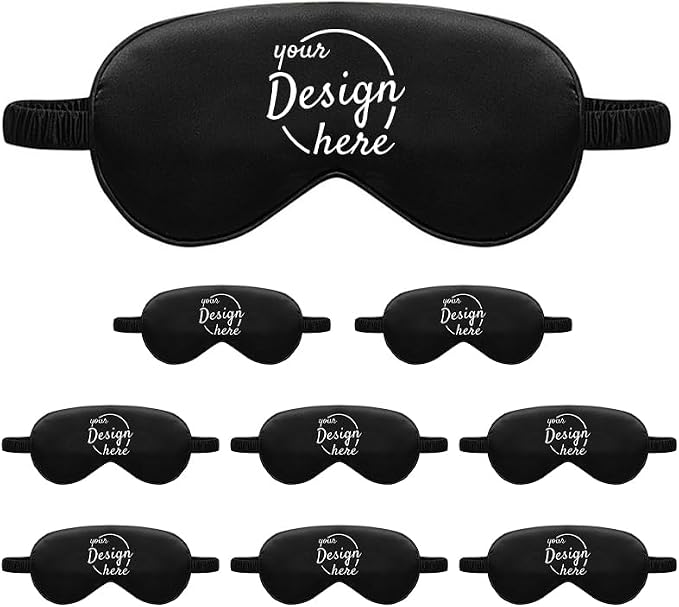TOPTIE 100 Pack Custom Print Silk Sleep Mask Blindfold Travel Nap Eye Cover Light Double-Side Smooth Rest Eyeshade-Black