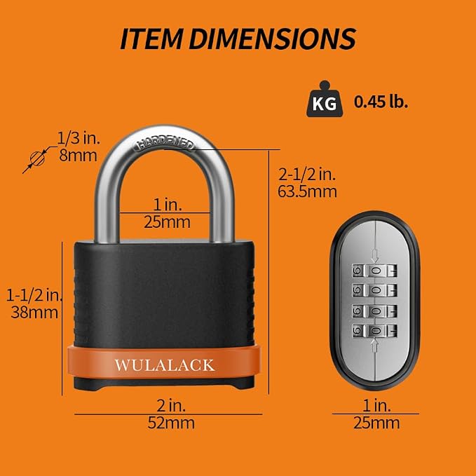 WULALACK 4 Digit Heavy Duty Combination Lock, Weatherproof Combo Padlock for Outdoor Use – Suitable for Sheds, Fences, Gates, Hasps & Storage Units，6 Pack (Matte Black)