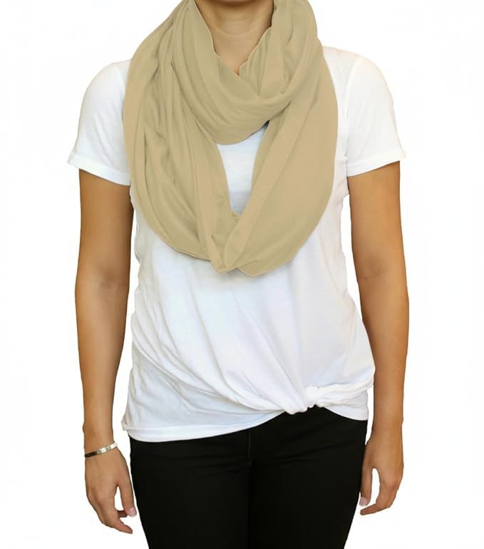 Nursing Covers for Breastfeeding, Soft Infinity Scarf Shawl Cover Up - Lightweight, Breathable Privacy Nursing Wrap in Natural Beige