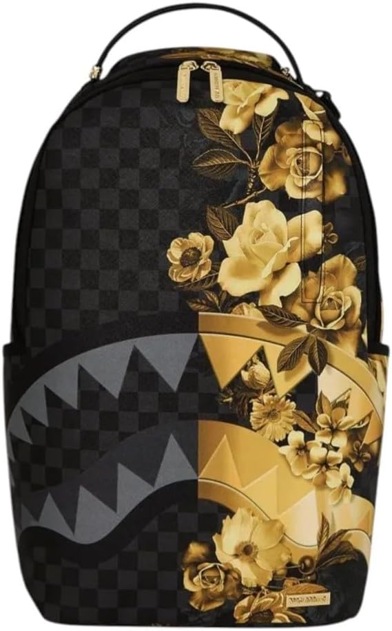 Sprayground Gold Floral Remix Backpack, Black Gold, Premium Durable Materials, Multiple Compartments