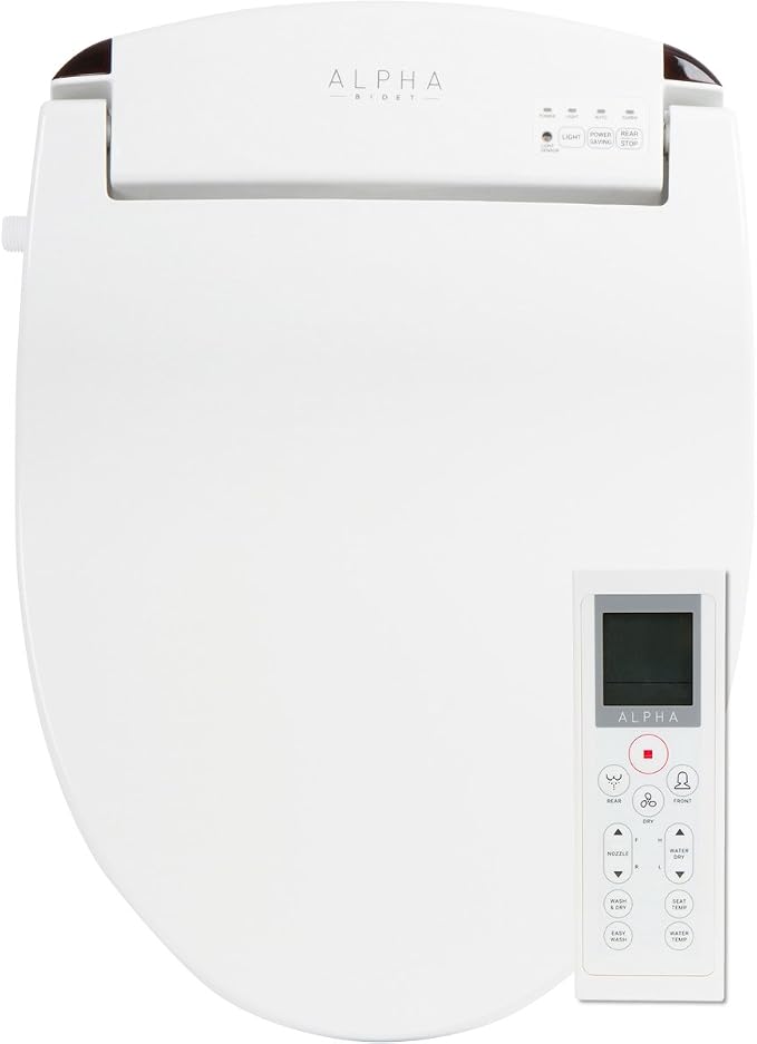 ALPHA BIDET JX2 Round Bidet Toilet Seat, White, Endless Warm Water, *NEW* Bowl Mist, LED Light, Quiet Operation, Wireless Remote, Stainless Steel Nozzle, Sittable Lid, 3 Year Warranty