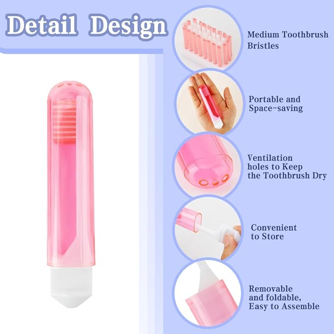Travel Toothbrush, 3 PCS Mini Portable Toothbrush Set with Cover Small Folding Tooth Brush Individually Wrapped Home Travel Camping, Orange, Yellow, Pink