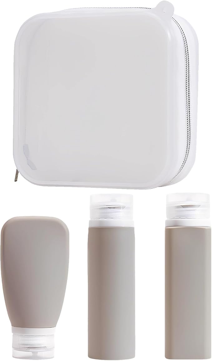 Refillable Travel Bottles, 5 Pcs Silicone Bottles Set with Labels, Squeeze Bottles for Toiletries, Leak Proof