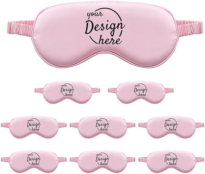 TOPTIE 100 Pack Custom Print Silk Sleep Mask Blindfold Travel Nap Eye Cover Light Double-Side Smooth Rest Eyeshade-Light Pink