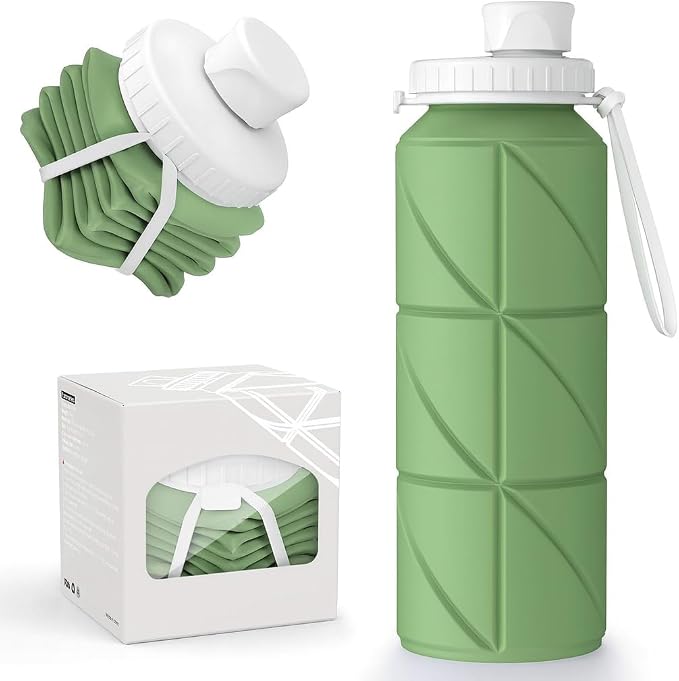 Folding Silicone Water Bottle | Collapsible Travel Water Bottle for Gym, Office, School, Cycling, Hiking & Outdoor Sports | Leak-Proof, Portable Bottle | 600 Ml (Green)