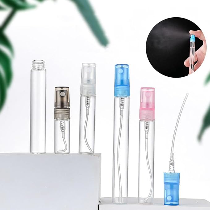 100Pcs 2ML-10ML Glass Perfume Bottles Spray Empty Bottles Fragrance Refill Bottle Clear Mini Atomiser Refillable Kits Atomizer Vials Portable Travel Sample Containers (clear,5ml)
