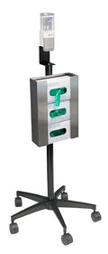 Mobile Hand Sanitizer and Glove Stand, Stainless Steel Triple Glove Box Holder, Sanitizing Dispenser (with Casters)