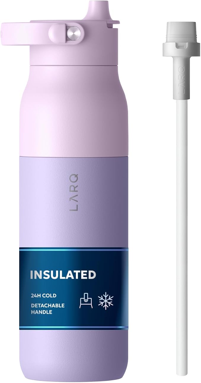 LARQ Swig Top — Insulated Stainless Steel Water Bottle with Straw, Detachable Silicone Handle, Vacuum 24h Cold, BPA-Free Metal Bottle for Gym, Travel, Office, Wide Mouth for Ice — 34 oz, L. Lavender