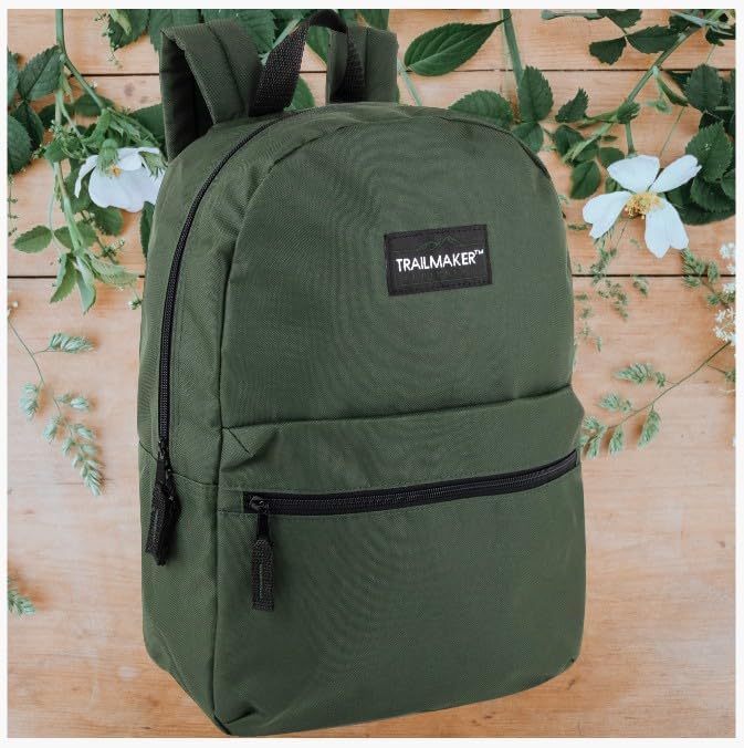 Trail maker Classic 17 inch Backpacks with Adjustable Padded Straps | School Backpacks for Girls, Boys (Green)