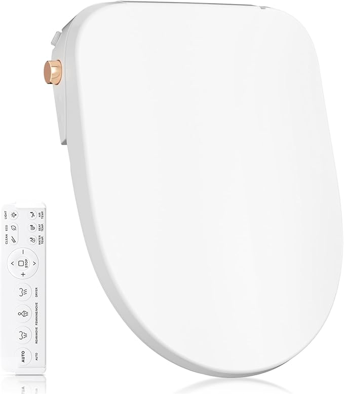GAICOM Electric Bidet Toilet Seat, Elongated Remote Control, Heated Seat, Instant Warm Water, Warm Air Dryer, Front and Rear Wash, Self-Cleaning Nozzle, Night Light, Soft Close Lid