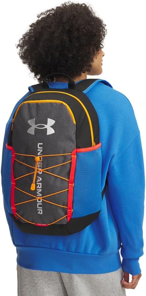Under Armour Unisex Hustle Sport 6.0 Backpack, (003) Black/Black/Metallic Silver, One Size Fits Most