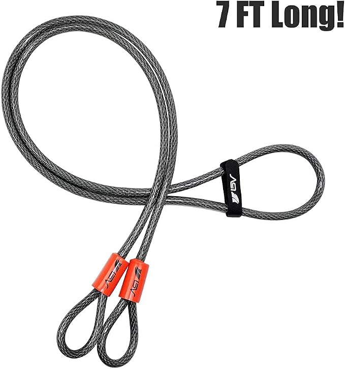 BV 7FT Heavy-Duty Security Cable Lock with Loops – Extra Thick 10mm (3/8") Braided Steel, Cut-Resistant & Weatherproof Wire Cable for Padlock, Gate, Bike, Motorcycle & Outdoor Equipment
