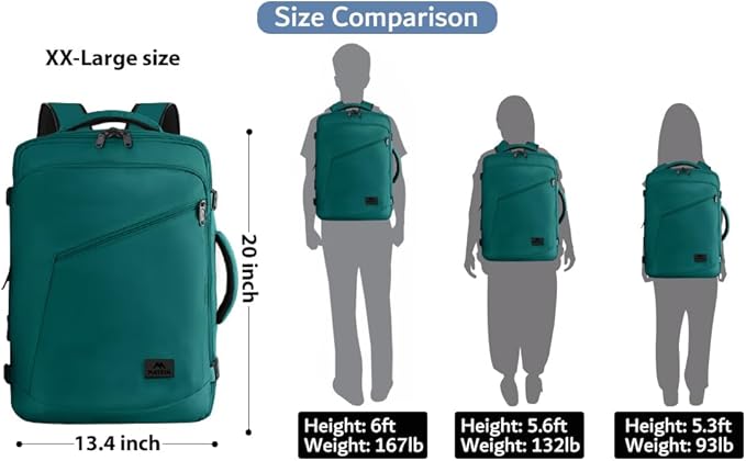 MATEIN Travel Backpack Large, Water Resistant Carry on Backpack for Travelling, Airline Approved Large Capacity Back Pack, Expandable Lightweight Overnight Daypack, Travel Gift, Peacock Blue