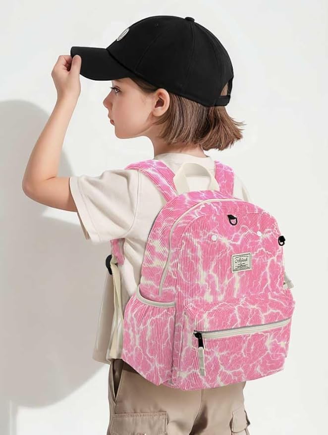 atgark Corduroy Kids Backpack for Girls 6-10: Girls Backpacks for Elementary Kindergarten 15” H Fit Folder
