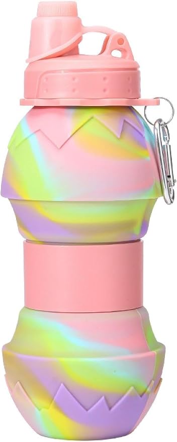 Collapsible Silicone Water Bottle || 600 ML Folding Water Bottle With Straw And Hook || Portable Water Bottle For Hiking, Camping, Sports, Road Trips, Outdoor (Pack Of 1) (Eggshell Shape)