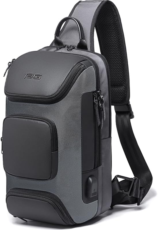 BANGE USB Charging Sling Bag, Waterproof Crossbody Backpack, Portable Shoulder Bag Daypack for Men Women Travel Hiking Work