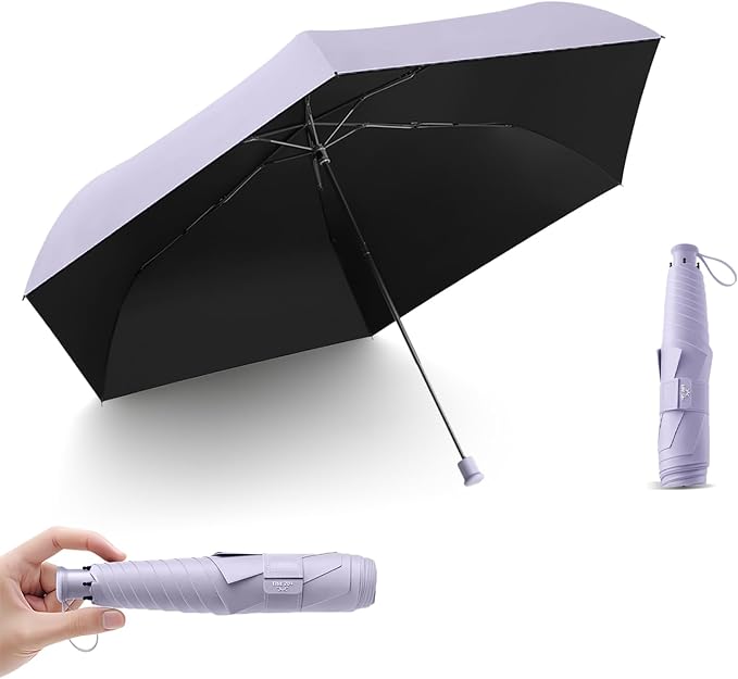 Travel Folding Extra-Large Carbon Umbrella,Ultra-Lightweight/Thin,Compact,Portable,110cm Large Canopy,3cm Wide Umbrella Strap,Teflon Coating,Anti UV,UPF50+,Sun/Rain,6Ribs,Men/Women/Kids,Backpack/Car