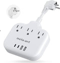 European Travel Plug Adapter 3 inch, International Plug Adapter, US to Europe Plug Adapter with 3 Outlets 4 USB Ports(2 USB C), Type E F Power Adapter to EU Germany Spain France Portugal Iceland