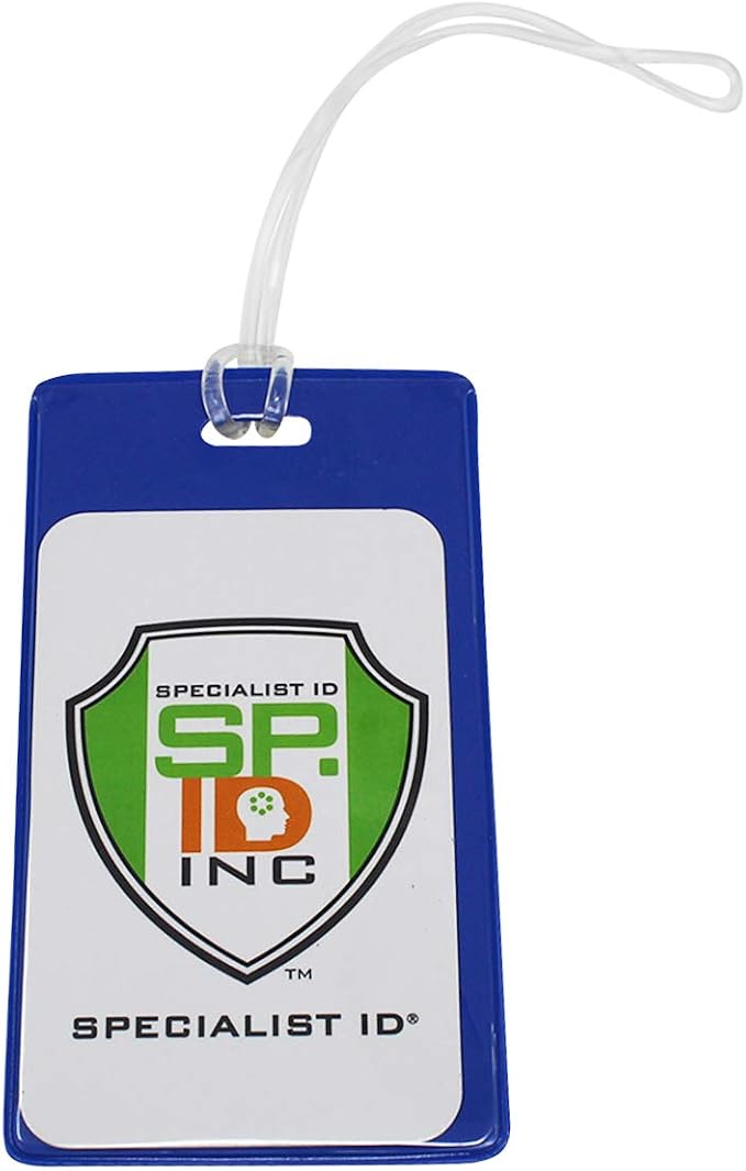 Bulk 25 Pack - Backpack ID Luggage Tags for Student Identification Cards - School Name Badge Holder for Backpacks - Large Business Card Size with Clear Insert Window by Specialist ID (Blue)