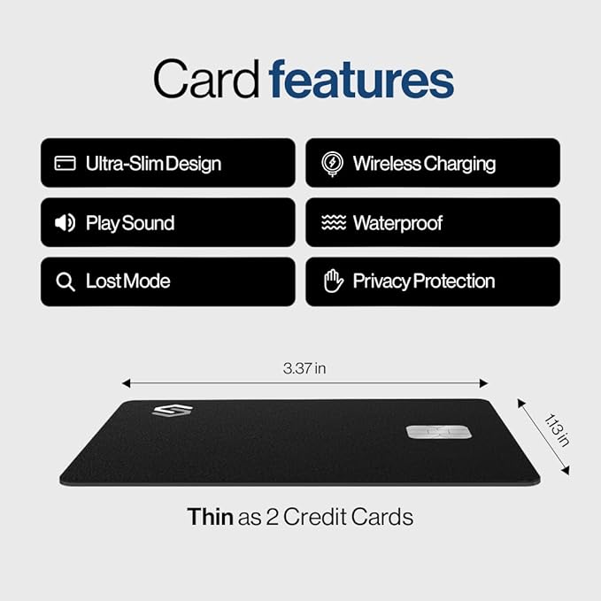 SPOTMINDERS Apple MFi Certified Wallet Tracker PRO Works with Apple Find My IP68 Rechargeable Tracking Card for Wallet Luggage Passport 0.07in Slim Credit Card Design Item Finder