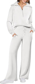 ANRABESS Women’s 2 Piece Outfits Half Zip Sweatshirt & Wide Leg Pants Airport Travel Lounge Matching Sets Sweatsuits Clothing