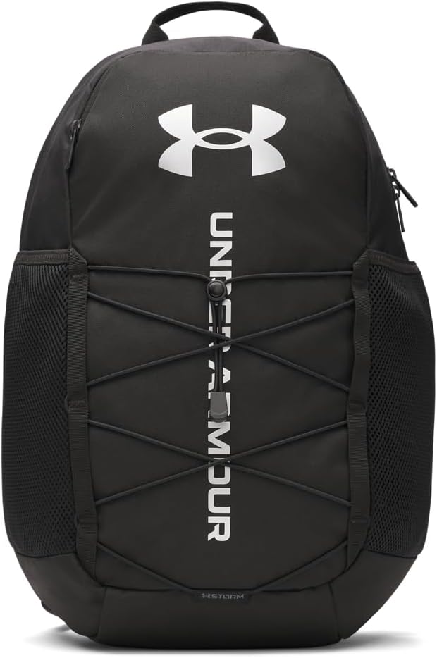 Under Armour Unisex Hustle Sport 6.0 Backpack, (001) Black/Black/Metallic Silver, One Size Fits Most