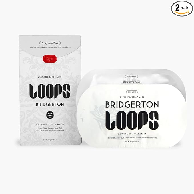 LOOPS Beauty Bridgerton™ NETFLIX Lady in Silver Set - The Best Korean Hydrogel Face Masks for Every Skin Moment Face Mask - 2 Hydrating Masks - Dew Cloud and Dream Sleep - All Skin Types, 2pc