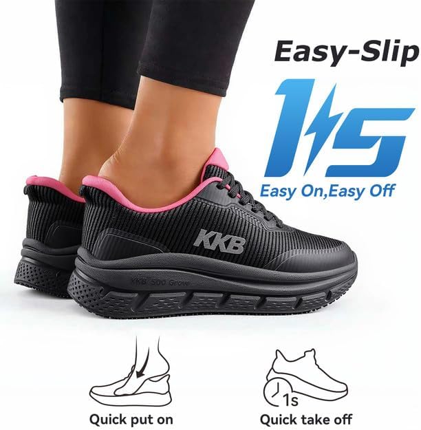 Non Slip Work Shoes Women Easy Slip Walking Shoes for Women Waterproof Sneakers for Restaurant Kitchen Nursing with Arch Fit Support Orthopedic